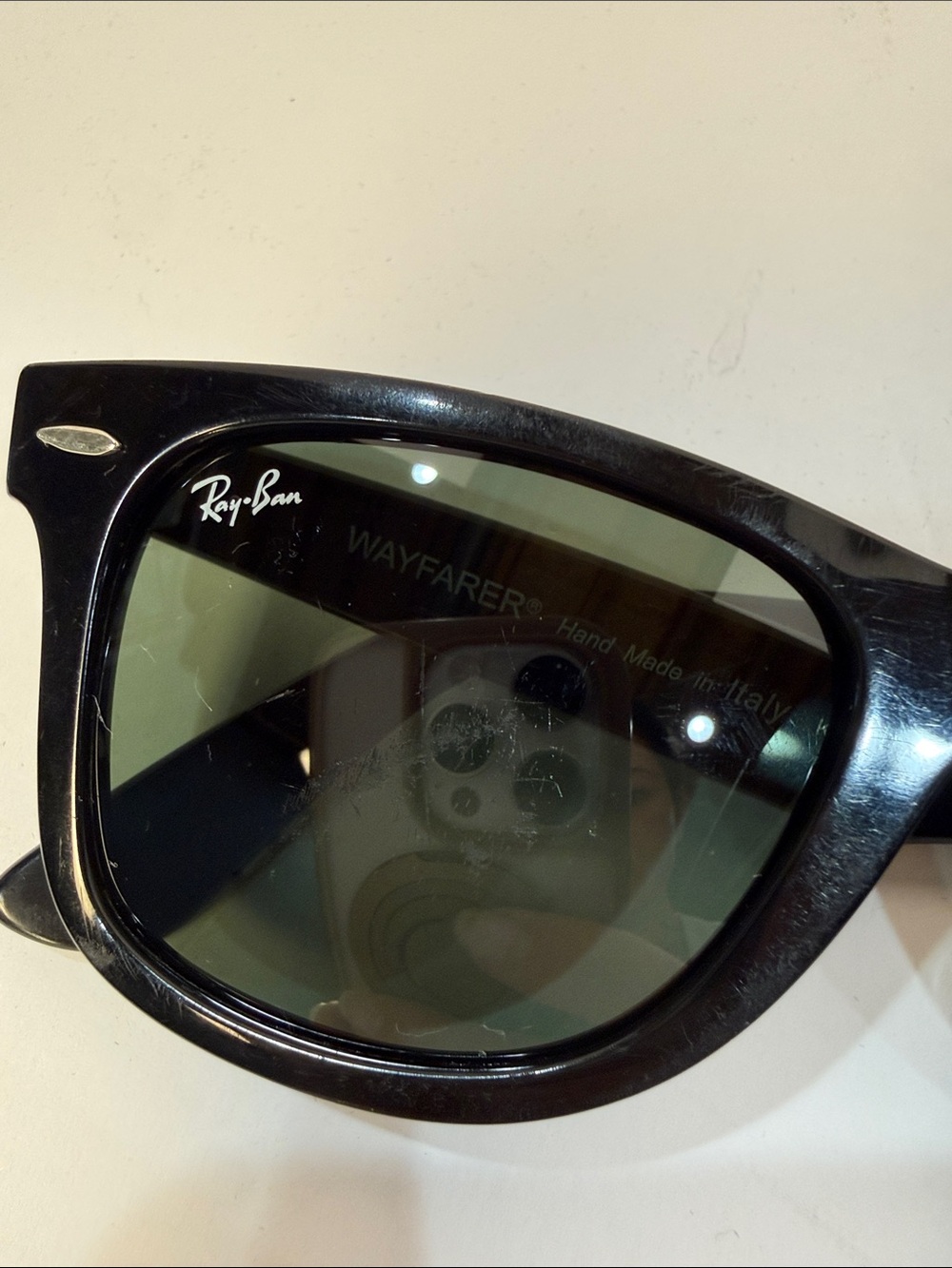 Vintage Ray-Ban Black Wayfarer Sunglasses with Green Lenses - Picture 14 of 16